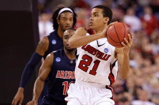 INDIANAPOLIS - MARCH 27:  Jared Swopshire #21 of the Louisville Cardinals looks to pass the ball against the Arizona Wildcats during the third round of the NCAA Division I Men's Basketball Tournament at the Lucas Oil Stadium on March 27, 2009 in Indianapolis, Indiana. Louisville won 103-64. (Photo by Andy Lyons/Getty Images)
