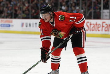 CHICAGO - FEBRUARY 27: Jack Skille #11 of the Chicago Blackhawks waits for a face-off against the Pittsburgh Penguins on February 27, 2009 at the United Center in Chicago, Illinois. The Penguins defeated the Blackhawks 5-4 in overtime. (Photo by Jonathan Daniel/Getty Images)