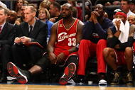 NEW YORK - NOVEMBER 06: Shaquille O'Neal #33 of the Cleveland Cavaliers watches on the bench against of the New York Knicks at Madison Square Garden November 6, 2009 in New York City. NOTE TO USER: User expressly acknowledges and agrees that, by downloading and/or using this Photograph, User is consenting to the terms and conditions of the Getty Images License Agreement.  (Photo by Chris McGrath/Getty Images)