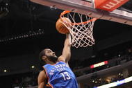 LOS ANGELES - NOVEMBER 11: James Harden #13 of the Oklahoma City Thunder goes up for a dunk against  the Los Angeles Clippers on November 11, 2009 at Staples Center in Los Angeles, California.    NOTE TO USER: User expressly acknowledges and agrees that, by downloading and/or using this Photograph, user is consenting to the terms and conditions of the Getty Images License Agreement. (Photo by Stephen Dunn/Getty Images)