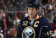 PHILADELPHIA - NOVEMBER 14:  Craig Rivet #52 of the Buffalo Sabres looks on against the Philadelphia Flyers on November 14, 2009 at Wachovia Center in Philadelphia, Pennsylvania.  (Photo by Jim McIsaac/Getty Images)