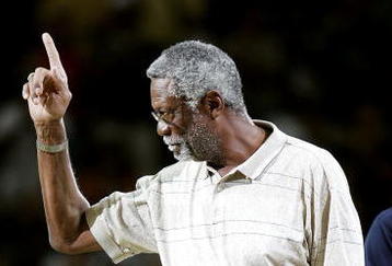 SAN ANTONIO - JUNE 12:  NBA legend Bill Russell is introduced to the crowd during the game between the San Antonio Spurs and the Detroit Pistons in Game two of the 2005 NBA Finals at SBC Center on June 12, 2005 in San Antonio, Texas.  The Spurs defeated the Pistons 97-76 and take a 2-0 series lead.  NOTE TO USER: User expressly acknowledges and agrees that, by downloading and/or using this Photograph, user is consenting to the terms and conditions of the Getty Images License Agreement  (Photo by Ronald Martinez/Getty Images)