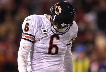 SAN FRANCISCO - NOVEMBER 12:  Jay Cutler #6 of the Chicago Bears walks off the field against the San Francisco 49ers at Candlestick Park on November 12, 2009 in San Francisco, California. The 49ers won 10-6.  (Photo by Jed Jacobsohn/Getty Images)