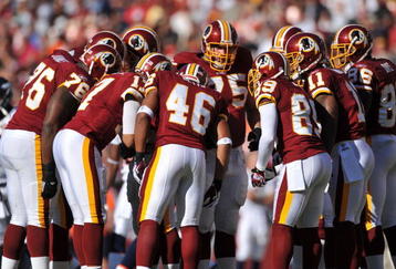 LANDOVER, MD - NOVEMBER 15:  The Washington Redskins offense huddles during the game against the Denver Broncos at FedExField on November 15, 2009 in Landover, Maryland. The Redskins won 27-17. (Photo by Larry French/Getty Images)