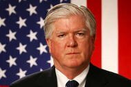 WOODRIDGE, IL - AUGUST 19:  General Manager Brian Burke poses for a portrait during the USA Olympic Men's Ice Hockey Orientation Camp on August 19, 2009 at Seven Bridges Ice Arena in Woodridge, Illinois.  (Photo by Jamie Squire/Getty Images)