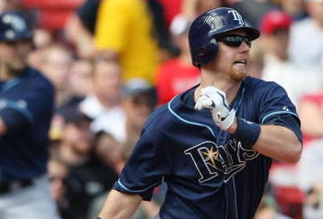 BOSTON - SEPTEMBER 13:  Ben Zobrist #18 of the Tampa Bay Rays gets a hit against the Boston Red Sox on September 8, 2009 at Fenway Park in Boston, Massachusetts.  (Photo by Elsa/Getty Images)