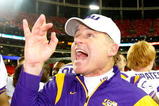 ATLANTA - DECEMBER 31:  Head coach Les Miles of the LSU Tigers celebrates after a 38-3 win over the Georgia Tech Yellow Jackets in the Chick-fil-A Bowl on December 31, 2008 at the Georgia Dome in Atlanta, Georgia.  (Photo by Kevin C. Cox/Getty Images)