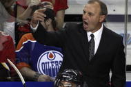 CALGARY, CANADA - SEPTEMBER 15: Head coach Brent Sutter of the Calgary Flames yells from the bench during the third period against the Edmonton Oilers in NHL preseason action on September 15, 2009 at the Pengrowth Saddledome in Calgary, Alberta, Canada. (Photo by Mike Ridewood/Getty Images)