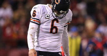 SAN FRANCISCO - NOVEMBER 12:  Jay Cutler #6 of the Chicago Bears walks off the field against the San Francisco 49ers at Candlestick Park on November 12, 2009 in San Francisco, California. The 49ers won 10-6.  (Photo by Jed Jacobsohn/Getty Images)