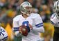 GREEN BAY, WI - NOVEMBER 15: Tony Romo #8 of the Dallas Cowboysdrops back to pass against the Green Bay Packers at Lambeau Field on November 15, 2009 in Green Bay, Wisconsin. The Packers defeated the Cowboys 17-7. (Photo by Jonathan Daniel/Getty Images)