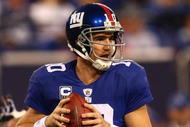 EAST RUTHERFORD, NJ - NOVEMBER 08:  Eli Manning #10 of the New York Giants looks to pass  against the San Diego Chargers on November 8, 2009 at Giants Stadium in East Rutherford, New Jersey.  (Photo by Chris McGrath/Getty Images)