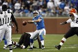 DETROIT, MI - NOVEMBER 22: Matthew Stafford #9 of the Detroit Lions passes the football against the Cleveland Browns at Ford Field on November 22, 2009 in Detroit, Michigan. Pass interference was called on the pass as time expired, giving the Lions one last play. The Lions came from behind to defeat the Browns 38-37. (Photo by Joe Robbins/Getty Images)