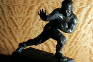 NEW YORK - DECEMBER 5:  The original cast of the 1935 Heisman trophy is displayed December 5, 2005 in New York City. The plaster cast sculpture for what became the Heisman trophy is estimated to sell for $200,000 to $300,000 at auction December 10.  (Photo by Michael Nagle/Getty Images)