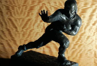 NEW YORK - DECEMBER 5:  The original cast of the 1935 Heisman trophy is displayed December 5, 2005 in New York City. The plaster cast sculpture for what became the Heisman trophy is estimated to sell for $200,000 to $300,000 at auction December 10.  (Photo by Michael Nagle/Getty Images)
