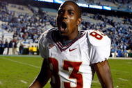 CHAPEL HILL, NC - OCTOBER 22:  Rodney Smith #83 of the Florida State Seminoles celebrates after the Seminoles defeated the North Carolina Tar Heels 30-27 at Kenan Stadium on October 22, 2009 in Chapel Hill, North Carolina.  (Photo by Scott Halleran/Getty Images)