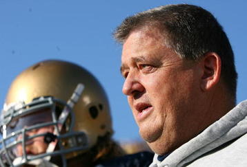 SOUTH BEND, IN - NOVEMBER 21: Head coach Charlie Weis of the Notre Dame Fighting Irish waits to enter the field for a game against the Univeristy of Connecticut Huskies at Notre Dame Stadium on November 21, 2009 in South Bend, Indiana. (Photo by Jonathan Daniel/Getty Images)