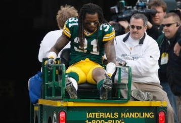 GREEN BAY, WI - NOVEMBER 22: Defensive back Al Harris #31 of the Green Bay Packers is taken off the field on a cart after an injury against the San Francisco 49ers at Lambeau Field on November 22, 2009 in Green Bay, Wisconsin. The Packers defeated the 49ers 30-24. (Photo by Scott Boehm/Getty Images)