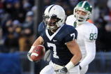 STATE COLLEGE - NOVEMBER 22:  Anthony Scirrotto #7 of the Penn State Nittany Lions returns an interception in front of Charlie Gantt #83 of the Michigan State Spartans on November 22, 2008 at Beaver Stadium in State College, Pennsylvania.  (Photo by Joe Sargent/Getty Images)