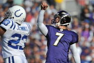 BALTIMORE - NOVEMBER 22:  Billy Cundiff #7 of the Baltimore Ravens celebrates one of his five field goals against the Indianapolis Colts at M&T Bank Stadium on November 22, 2009 in Baltimore, Maryland. The Colts defeated the Ravens 17-15. (Photo by Larry French/Getty Images)