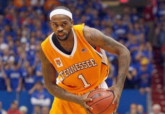 LAWRENCE, KANSAS - JANUARY 3:  Tyler Smith #1 of the Tennessee Volunteers looks to move the ball during the game against the Kansas Jayhawks on January 3, 2009 at Allen Fieldhouse in Lawrence, Kansas. (Photo by: Jamie Squire/Getty Images)