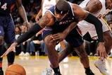LOS ANGELES, CA - NOVEMBER 01: Ron Artest #37 of the Los Angeles Lakers forces a turn over against Josh Smith #5 of the Atlanta Hawks during the NBA basketball game at Staples Center on November 1, 2009 in Los Angeles, California. NOTE TO USER: User expressly acknowledges and agrees that, by downloading and/or using this Photograph, user is consenting to the terms and conditions of the Getty Images License Agreement. (Photo by Kevork Djansezian/Getty Images)