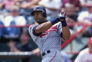 3 May 1999:  Sandy Alomar #15 of the Cleveland Indians swings at the ball during the game against the Texas Rangers at The Ball Park in Arlington, Texas. The Indians defeated the Rangers 10-4. Mandatory Credit: Stephen Dunn  /Allsport