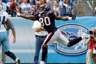 NASHVILLE, TN - SEPTEMBER 20:  Andre Johnson #80 of the Houston Texans catches a touchdown pass against the Tennessee Titans during the  NFL game at LP Field on September 20, 2009 in Nashville, Tennessee. The Texans won 34-31.  (Photo by Andy Lyons/Getty Images)