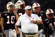 COLLEGE PARK, MD - SEPTEMBER 13: Head coach Ralph Friedgen of the Maryland Terrapins watches player warm-ups prior to the game against the West Virginia Mountaineers on September 13, 2007 at Byrd Stadium in College Park, Maryland. (Photo by Jamie Squire/Getty Images)