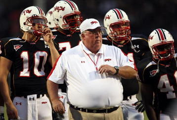 COLLEGE PARK, MD - SEPTEMBER 13:  Head coach Ralph Friedgen of the Maryland Terrapins watches player warm-ups prior to the game against the West Virginia Mountaineers on September 13, 2007 at Byrd Stadium in College Park, Maryland.  (Photo by Jamie Squire/Getty Images)