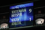 LONDON, ENGLAND - NOVEMBER 22:  The scoreboard shows the 9-1 scoreline after the Barclays Premier League match between Tottenham Hotspur and Wigan Athletic at White Hart Lane on November 22, 2009 in London, England.  (Photo by Clive Rose/Getty Images)
