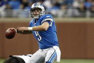DETROIT, MI - NOVEMBER 22: Matthew Stafford #9 of the Detroit Lions passes the football against the Cleveland Browns at Ford Field on November 22, 2009 in Detroit, Michigan. Pass interference was called on the pass as time expired, giving the Lions one last play. The Lions came from behind to defeat the Browns 38-37. (Photo by Joe Robbins/Getty Images)