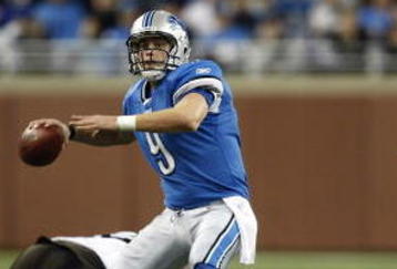 DETROIT, MI - NOVEMBER 22: Matthew Stafford #9 of the Detroit Lions passes the football against the Cleveland Browns at Ford Field on November 22, 2009 in Detroit, Michigan. Pass interference was called on the pass as time expired, giving the Lions one last play. The Lions came from behind to defeat the Browns 38-37. (Photo by Joe Robbins/Getty Images)