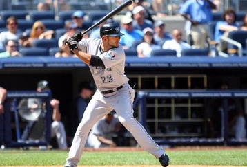 NEW YORK - JULY 06:  Jose Bautista #23 of the Toronto Blue Jays bats against the New York Yankees on July 6, 2009 at Yankee Stadium in the Bronx borough of New York City.  (Photo by Jim McIsaac/Getty Images)
