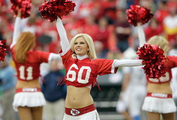 KANSAS CITY, MO - OCTOBER 25: Cheerleaders of the Kansas City Chiefs perform during the game against the San Diego Chargers on October 25, 2009 at Arrowhead Stadium in Kansas City, Missouri. (Photo by Jamie Squire/Getty Images)