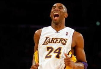 LOS ANGELES, CA - NOVEMBER 22:  Kobe Bryant #24 of the Los Angeles Lakers reacts as he runs down the court in the second half against the Oklahoma City Thunder at Staples Center on November 22, 2009 in Los Angeles, California. The Lakers defeated the Thunder 101-85. NOTE TO USER: User expressly acknowledges and agrees that, by downloading and/or using this Photograph, user is consenting to the terms and conditions of the Getty Images License Agreement.  (Photo by Jeff Gross/Getty Images)