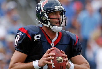 NASHVILLE, TN - SEPTEMBER 20:  Matt Schaub #8 of the Houston Texans throws a pass against the Tennessee Titans during the NFL game at LP Field on September 20, 2009 in Nashville, Tennessee. The Texans won 34-31.  (Photo by Andy Lyons/Getty Images)
