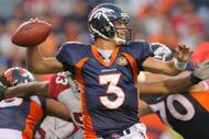 DENVER - SEPTEMBER 3: Quarterback Tom Brandstater #3 of the Denver Broncos throws a pass in the first quarter of the NFL preseason game against the Arizona Cardinals at Invesco Field at Mile High on September 3, 2009 in Denver, Colorado.  (Photo by Doug Pensinger/Getty Images)
