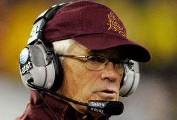 EUGENE,OR - NOVEMBER 14:  Head coach Dennis Erickson of the Arizona State Sun Devils looks out at the action on the field in the third quarter of the game against the Oregon Ducks at Autzen Stadium on November 14, 2009 in Eugene, Oregon. Oregon Defeated arizona State 44-21. (Photo by Steve Dykes/Getty Images)