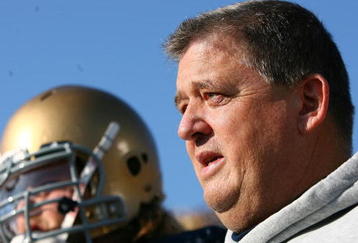 SOUTH BEND, IN - NOVEMBER 21: Head coach Charlie Weis of the Notre Dame Fighting Irish waits to enter the field for a game against the Univeristy of Connecticut Huskies at Notre Dame Stadium on November 21, 2009 in South Bend, Indiana. (Photo by Jonathan Daniel/Getty Images)