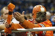 DETROIT, MI - NOVEMBER 22: A Cleveland Browns fan looks on against the Detroit Lions at Ford Field on November 22, 2009 in Detroit, Michigan. The Lions came from behind to defeat the Browns 38-37. (Photo by Joe Robbins/Getty Images)