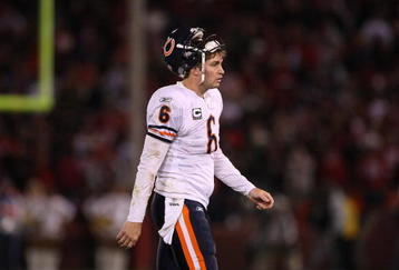 SAN FRANCISCO - NOVEMBER 12:  Jay Cutler #6 of the Chicago Bears walks off the field against the San Francisco 49ers at Candlestick Park on November 12, 2009 in San Francisco, California. The 49ers won 10-6.  (Photo by Jed Jacobsohn/Getty Images)