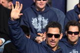 NEW YORK - NOVEMBER 06:  Jorge Posada #20 of the New York Yankees waves to the crowd after accepting his key to the city at the New York Yankees World Series Victory Celebration at City Hall on November 6, 2009 in New York, New York.  (Photo by Jim McIsaac/Getty Images)