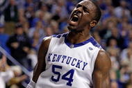 LEXINGTON, KY - NOVEMBER 21:  Patrick Patterson #54 of the Kentucky Wildcats reacts during the game against the Rider Broncs on November 21, 2009 at Rupp Arena in Lexington, Kentucky.  (Photo by Andy Lyons/Getty Images)