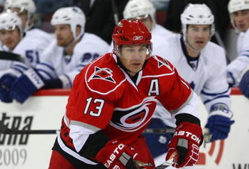 RALEIGH, NC - NOVEMBER 19:  Ray Whitney #13 of the Carolina Hurricanes skates against the Toronto Maple Leafs at the RBC Center on November 19, 2009 in Raleigh, North Carolina.  (Photo by Bruce Bennett/Getty Images)