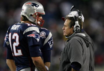 FOXBORO, MA - NOVEMBER 22:  Tom Brady #12 of the New England Patriots talks with head coach Bill Belichick in fourth quarter against the New York Jets on November 22, 2009 at Gillette Stadium in Foxboro, Massachusetts. The Patriots defeated the Jets 31-14.  (Photo by Elsa/Getty Images)