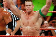 LAS VEGAS - AUGUST 24:  Wrestler John Cena appears in the ring during the WWE Monday Night Raw show at the Thomas & Mack Center August 24, 2009 in Las Vegas, Nevada.  (Photo by Ethan Miller/Getty Images)