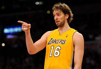 LOS ANGELES, CA - NOVEMBER 19:  Pau Gasol #16 of the Los Angeles Lakers stands on the court during the game against the Chicago Bulls on November 19, 2009 at Staples Center in Los Angeles, California.  NOTE TO USER: User expressly acknowledges and agrees that, by downloading and/or using this Photograph, User is consenting to the terms and conditions of the Getty Images License Agreement.   (Photo by Harry How/Getty Images)