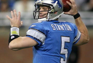 DETROIT - NOVEMBER 23:  Quarterback Drew Stanton #5 of the Detroit Lions drops back to pass against the Tampa Bay Buccaneers during the NFL game at Ford Field on November 23, 2008 in Detroit, Michigan.  The Buccaneers defeated the Lions 38-20.  (Photo by Christian Petersen/Getty Images)