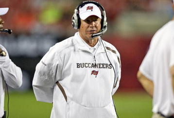 TAMPA, FL - AUGUST 27:  Defensive coordinator Jim Bates of the Tampa Bay Buccaneers directs the defense against the Miami Dolphins during a preseason game at Raymond James Stadium on August 27, 2009 in Tampa, Florida.  (Photo by J. Meric/Getty Images)