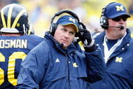 ANN ARBOR, MI - OCTOBER 24: Head coach Rich Rodriguez of the Michigan Wolverines looks on during the game against the Penn State Nittany Lions on October 24, 2009 at Michigan Stadium in Ann Arbor, Michigan. (Photo by Gregory Shamus/Getty Images)